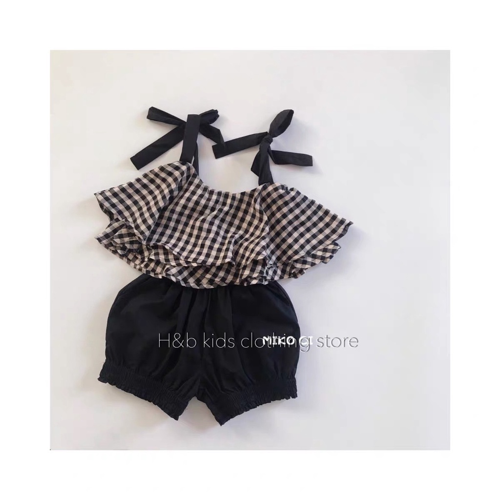 Bộ bé gái 2 dây caro  bánh bèo mùa hè cho bé từ 0-6 tuổi