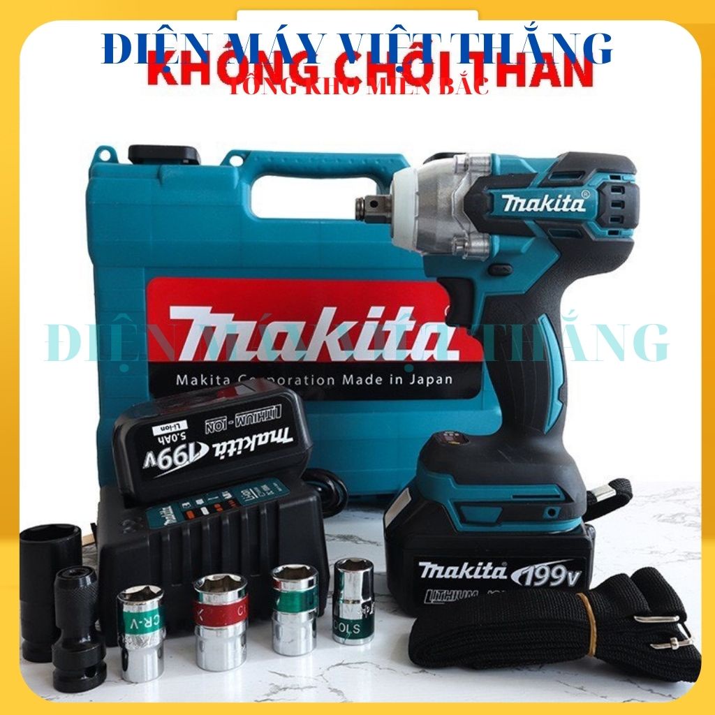 máy siết bulong MAKITA dùng pin 199V Không chổi than cầm tay mini- Pin 10 Cell bắn vặn mở ốc cầm tay total
