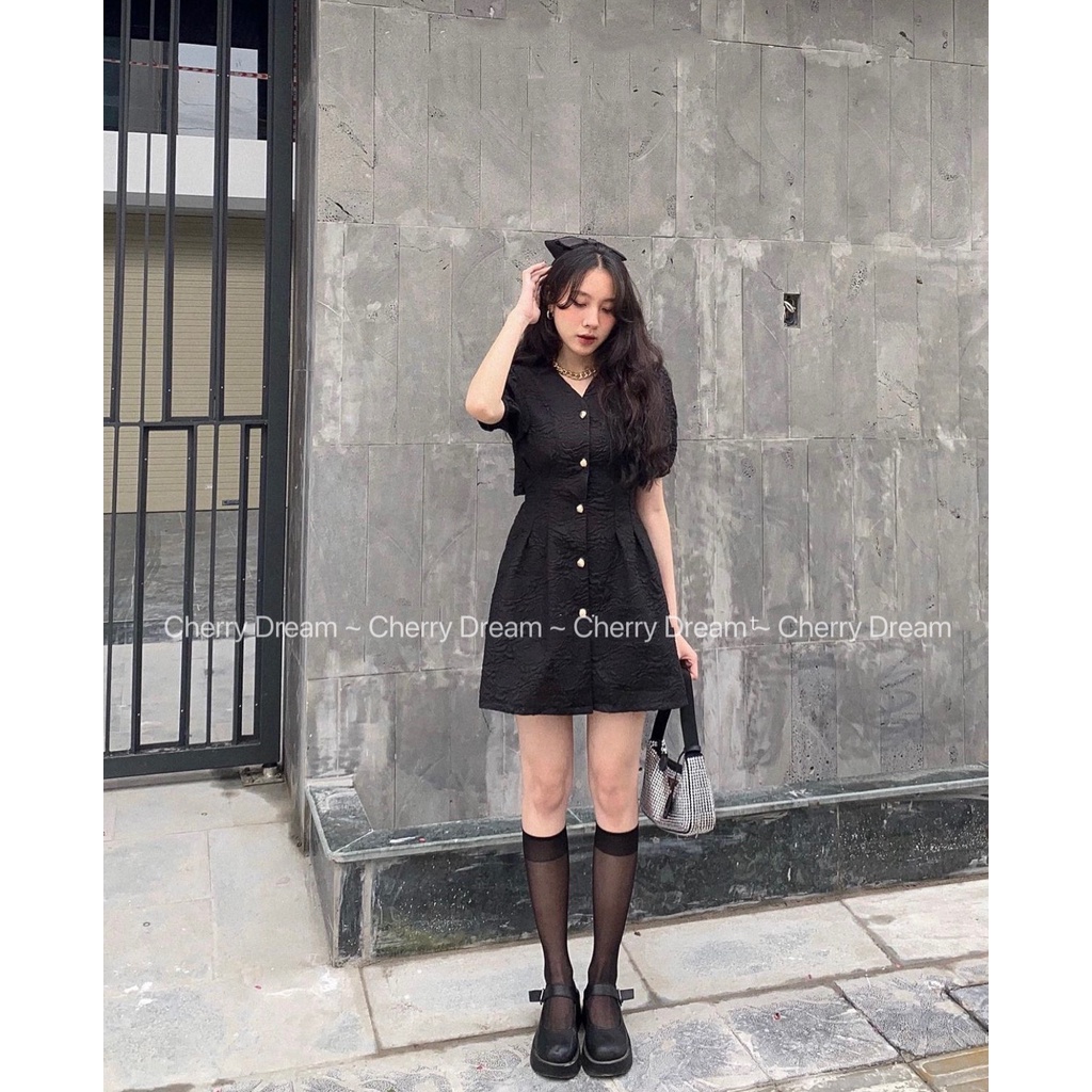 Váy gấm mềm 2 lớp cut out lưng chun, đầm tiểu thư 2022