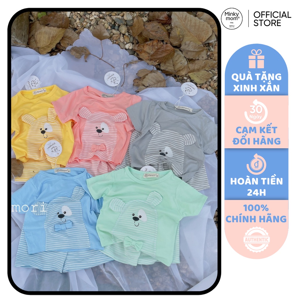 [SALE] Bộ Quần Áo Bé Gái, Bé Trai KIMCHIBABY Vải Thun Lạnh Gấu Kẻ Đính Nơ, Bộ Cộc Tay Cho Bé Mặc Nhà KW2212