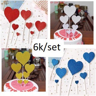 Set Cắm Kim Tuyến hình Tim Trang Trí Bánh