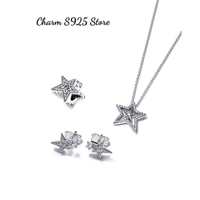 charm pan ngôi sao đính đá trắng bạc s925 cao cấp