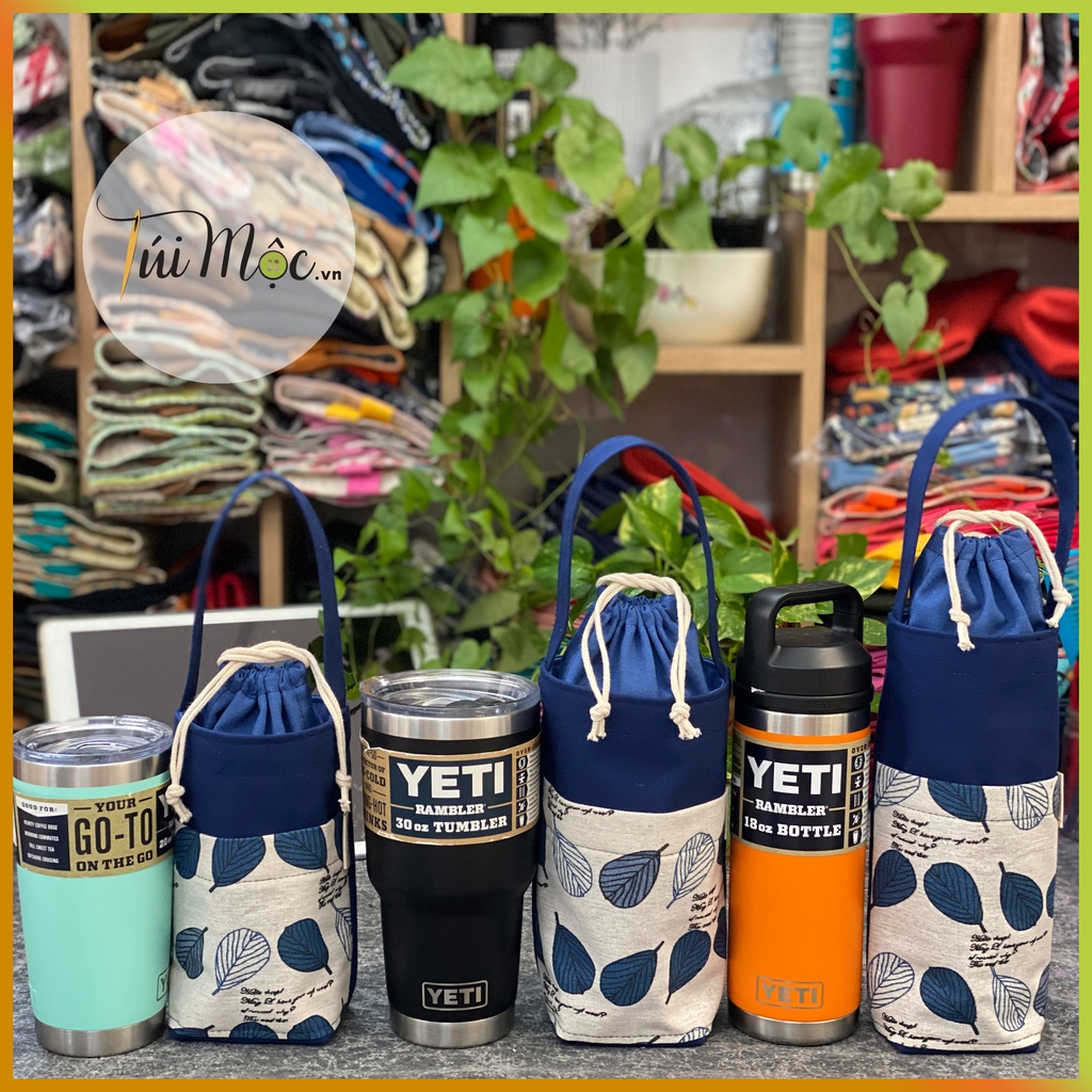 (FREESHIP❤️VIDEO THẬT) Túi đựng BÌNH GIỮ NHIỆT/LY 900ml màu Xanh Jean-Lá may handmade bằng Vải bố CANVAS!!!