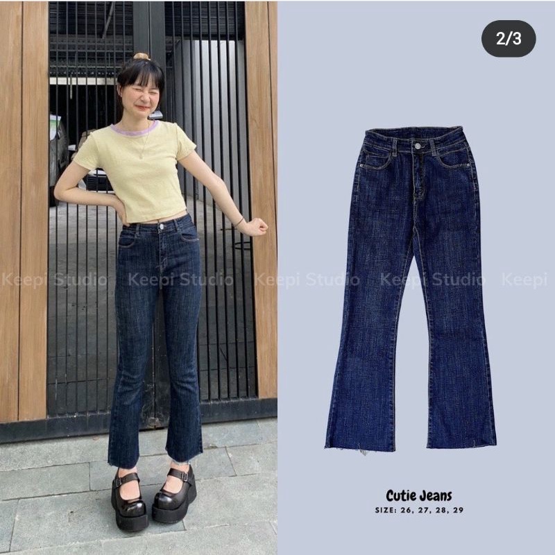 Quần bò jeans nữ ống loe chất xước co giãn đứng form hack dáng - Ảnh thật Yena Closet 2475