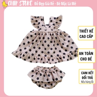 Set bộ bé gái CHIP STORE màu chấm bi đen thiết kế áo có nơ quần chip xinh xắn
