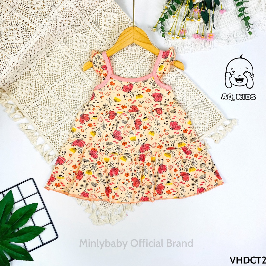 [Bé 10-25kg] Váy đầm bé gái vải thun lạnh Minlybaby in họa tiết toàn thân cho bé gái từ 10-25kg VHDCT2