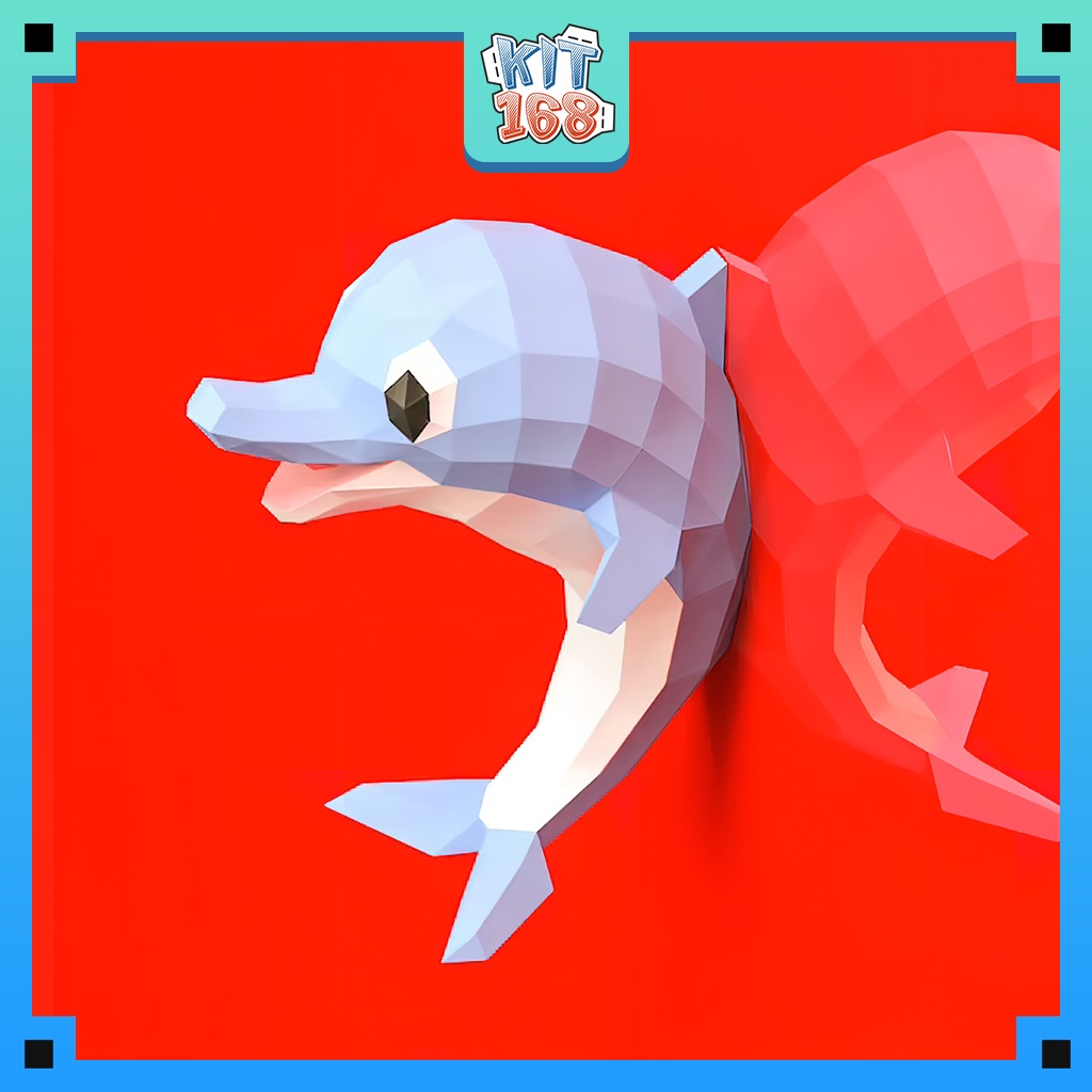 Mô hình giấy động vật Baby Dolphin (Cá heo con) gắn tường