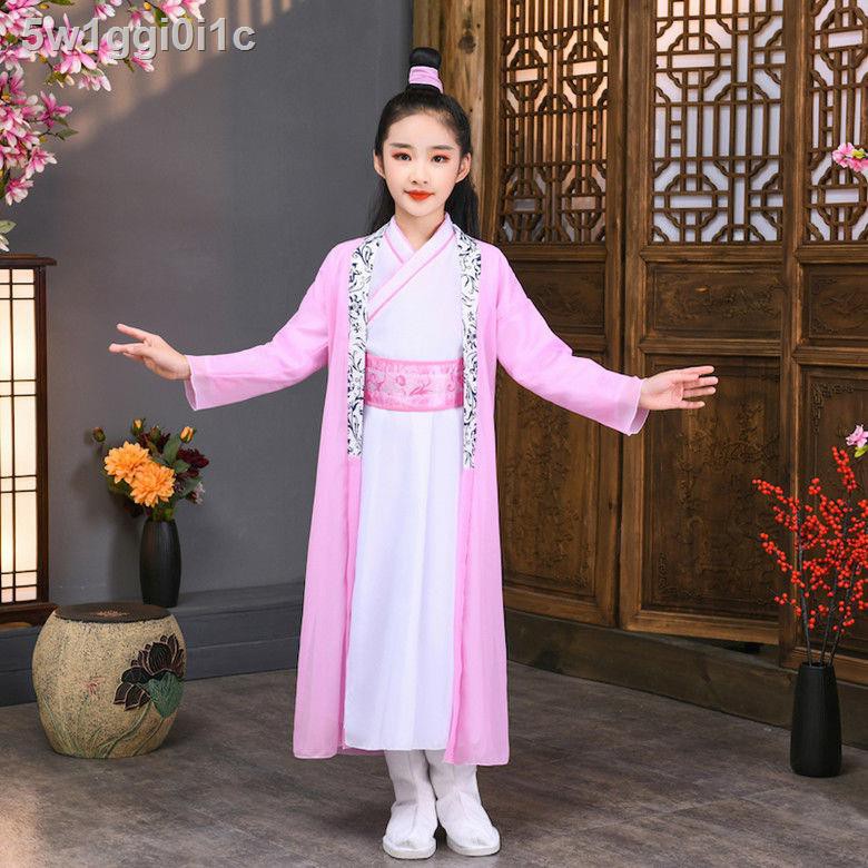 Biểu diễn Hanfu mới của trẻ em Fushutong Đồng phục học sinh Trung Quốc cho nam và các cô gái, quần áo ngâm thơ, si