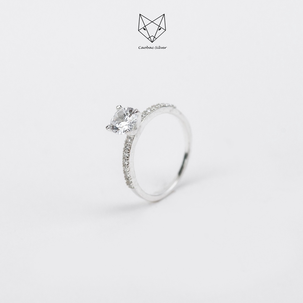 Nhẫn Bạc Ta S925 Đính Đá Cao Cấp CaoBac Silver Ổ Đá Bốn Chấu Cạnh Đá Sang Trọng Dành Tặng Riêng Cho Bạn Gái