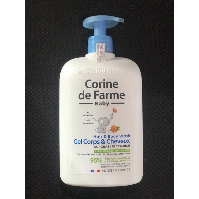 Gel gội và tắm cho bé Corine de Farme Hair &amp; Body Wash 500ml