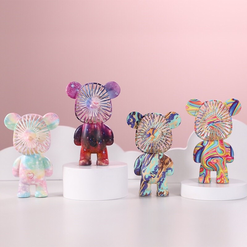 Quạt mini hình gấu Bearbrick, Quạt cầm tay, decor , nhiều màu sắc 3 chế độ gió, có màng bảo vệ