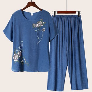 Đồ lót○Bộ đồ ngủ mùa hè nữ pyjama dành cho người cao tuổi có thể mặc bên ngoài trung niên bằng vải cotton và