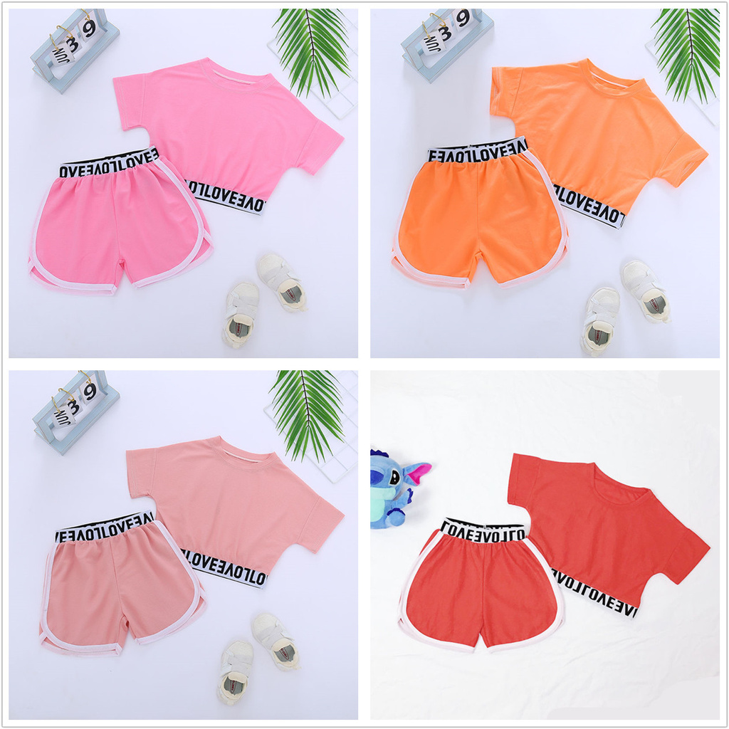 Set Đồ Mùa Hè 2 Món Gồm Áo Tay Cộc + Quần Ngắn Thể Thao Phong Cách Hàn Quốc Cho Bé Gái