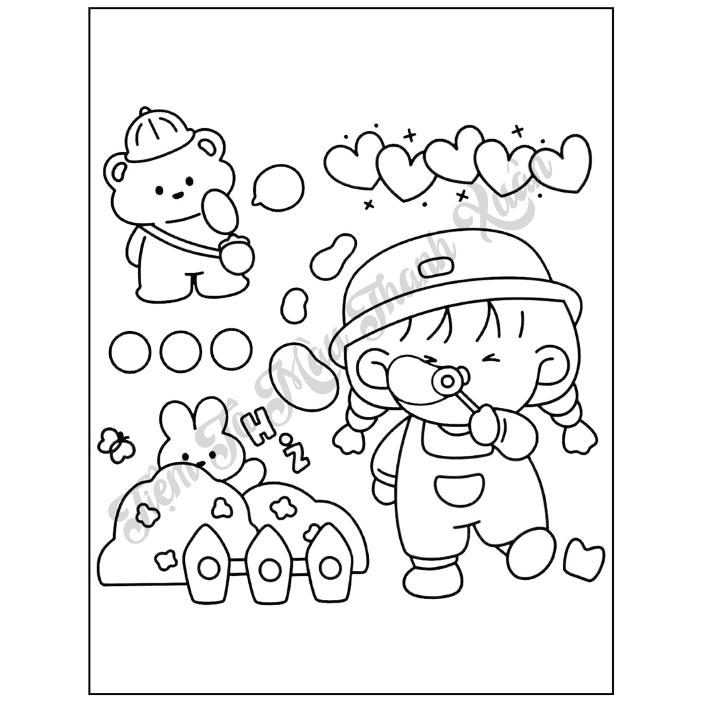 Set 50 Tờ Tranh Tô Màu Bé Gái Xinh Xắn Tô Màu Sáp, Màu Chì - Tiệm Tô Màu Thanh Xuân