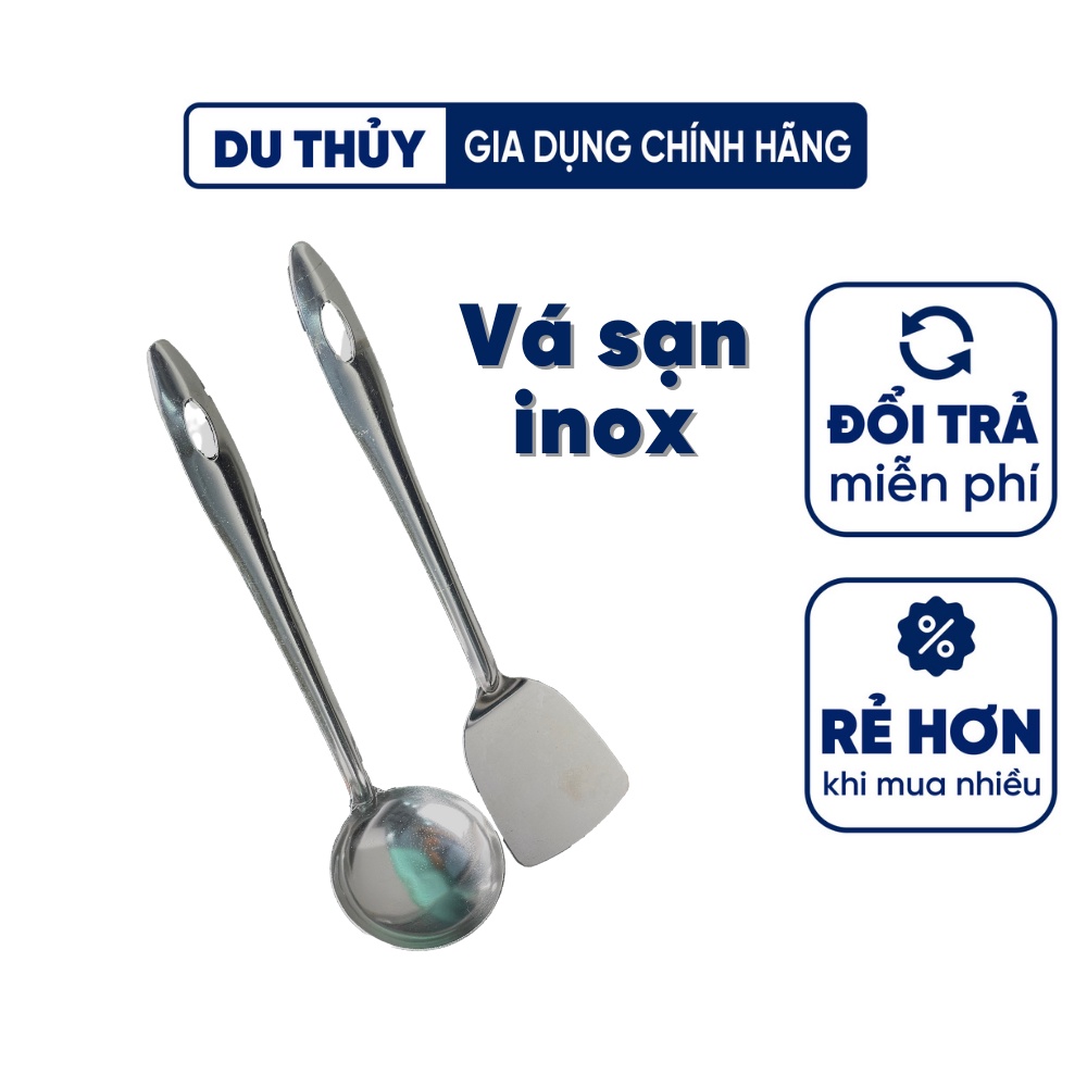 Vá múc lẩu inox, sạn inox dùng chiên xào chất liệu inox 430 an toàn khi dùng làm muôi múc canh, múc lẩu - VÁ LẨU TRƠN