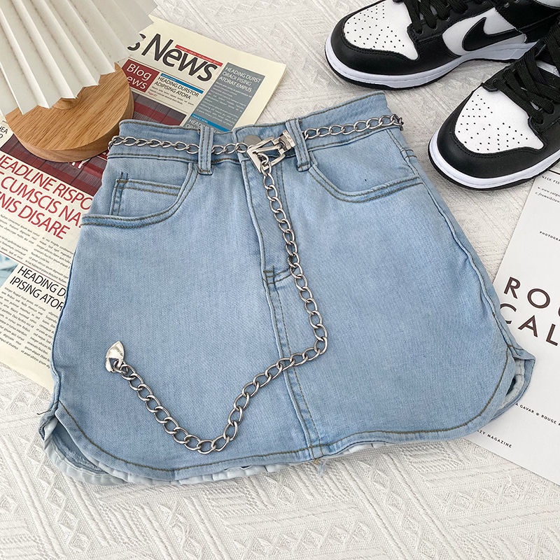 Jiashucheng Chân Váy Denim Ngắn Lưng Cao Ôm Dáng Chống Lóa Phong Cách Hip Hop Thời Trang Cho Nữ