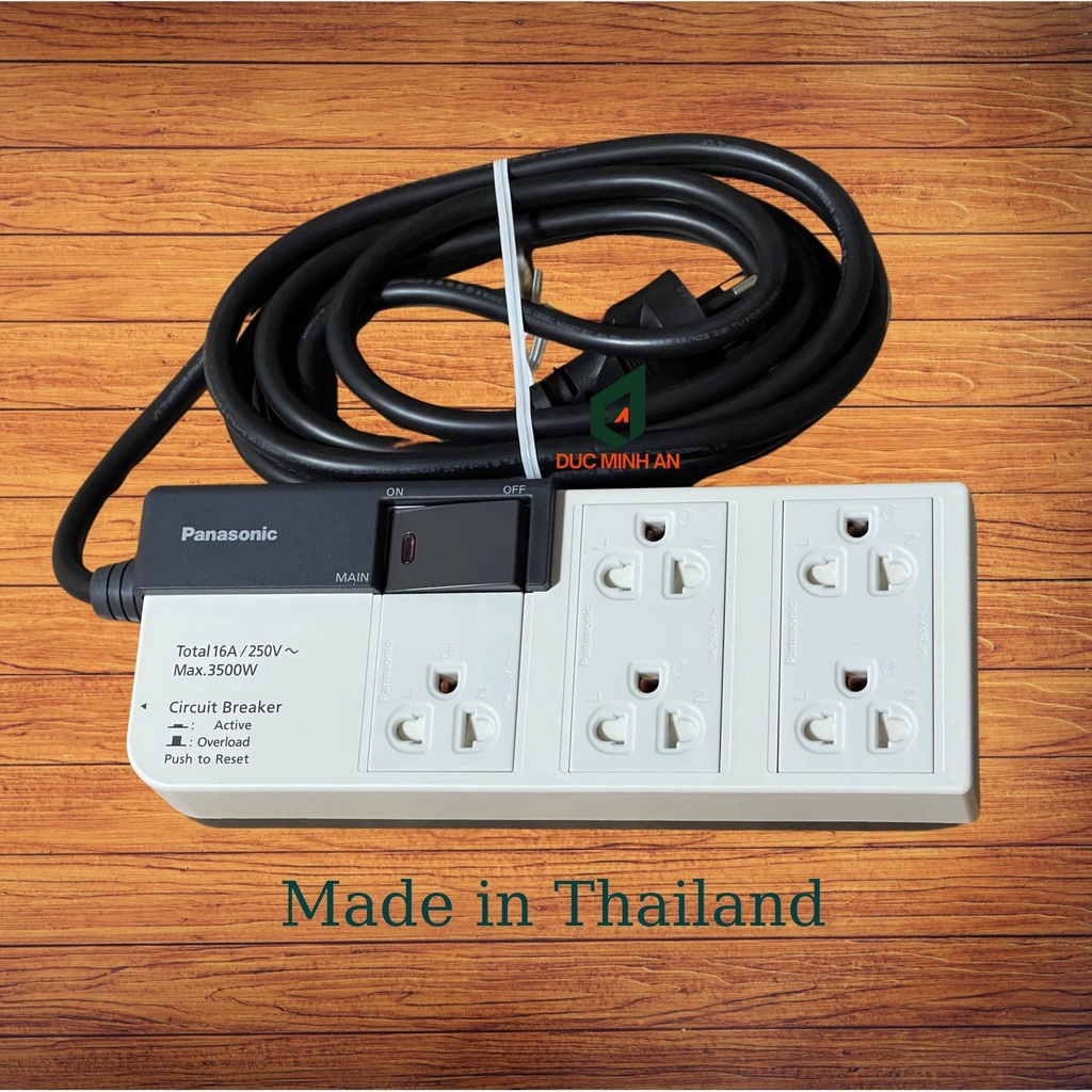 Ổ cắm điện Panasonic có dây kéo dài công suất lớn 3500W, chiều dài dây 3m, hàng chính hãng xuất xứ Thái Lan