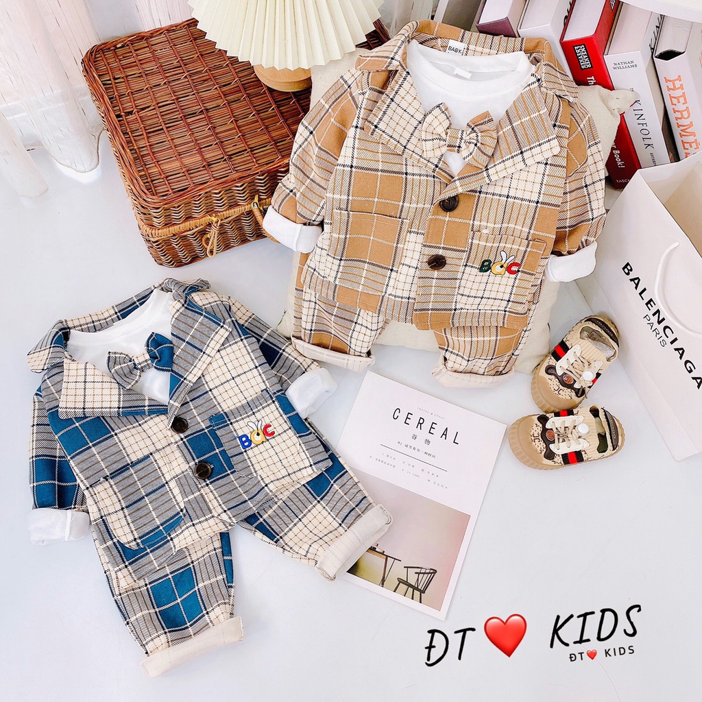 Set Bộ Vest Dạ Cho Bé Trai - Set Bộ Suit Bé Trai Áo Cotton - Quần Áo Bé Trai Thu Đông - N&D Kids