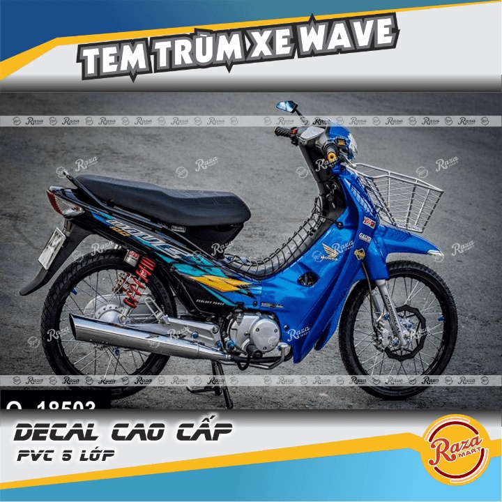 Tem Trùm xe Wave nhỏ, Wave ZX, Wave đời đầu xe màu đen | Decal PVC 5 lớp cao cấp | Mã tem: WAV 1006
