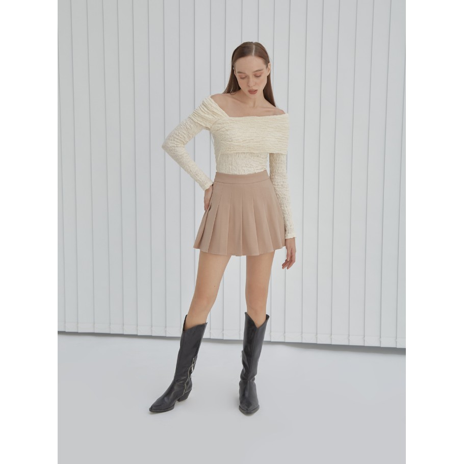 COCO SIN - Chân Váy Mini Nude Xếp Ly