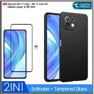 Ốp điện thoại mềm mặt kính cường lực 2 trong 1 cho xiaomi mi 11 lite / mi 11 lite 5g toàn bộ