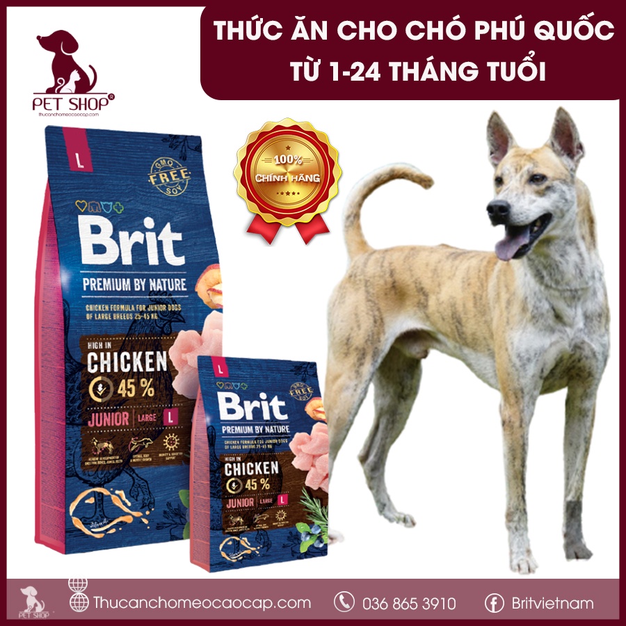 [15KG} Thức Ăn Cho Chó Phú Quốc 1-24 Tháng - Brit Premium By Nature Junior L Vị Thịt Gà