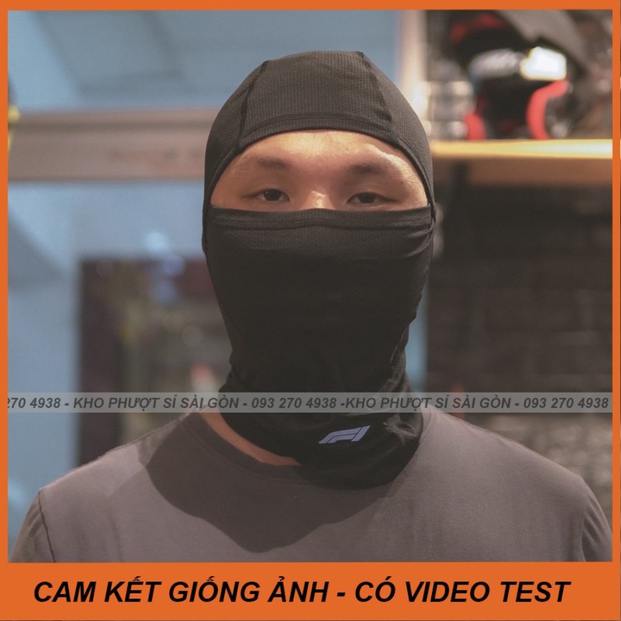 Khăn trùm đầu Ninja cao cấp F1 Swat đen kẻ chỉ full đen vải xịn co giãn đội fullface