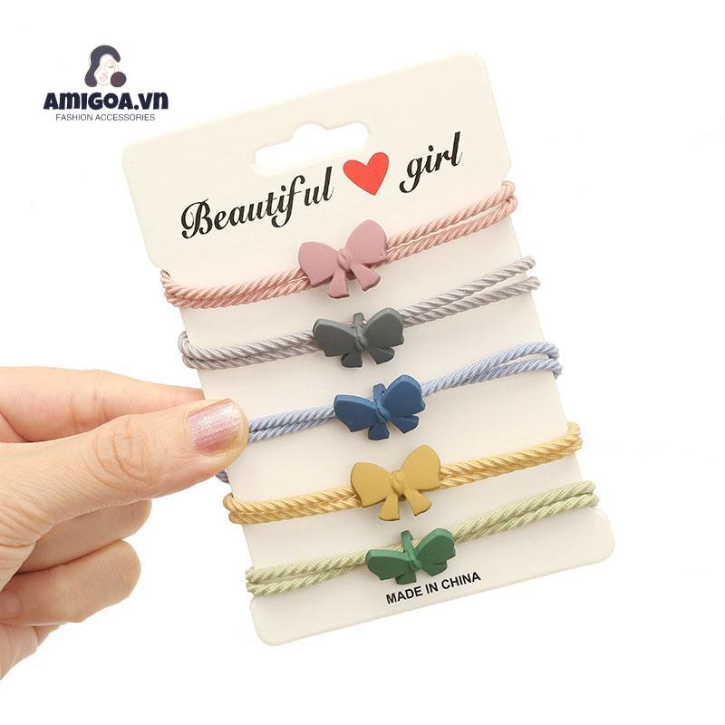 Dây Thun Cột Tóc Bằng Cao Su Bọc Vải Phối Da Kiểu Hoạt Hình Dành Cho Bé Gái