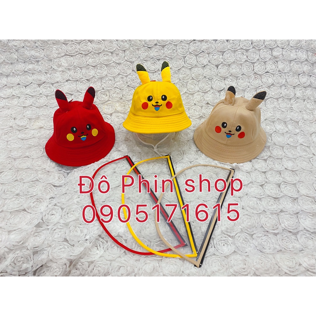 [Bé 3-7 tuổi] Mũ vành bucket Pikachu chống giọt bắn trẻ em, vòng đầu 52cm, tấm chắn có thể tháo rời, có dây quai nón
