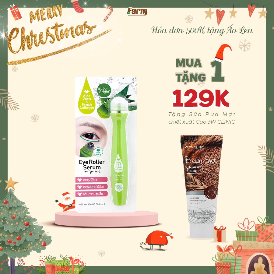 Bút lăn mắt lô hội và collagen tươi Baby Bright + Tặng SRM Gạo 3W