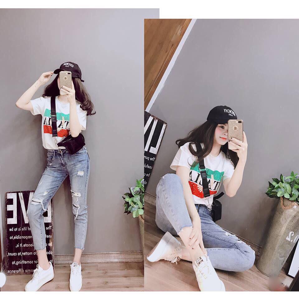 Áo Thun Nữ Tay Ngắn In Chữ ITALIA DLX Form Basic Chất Thun 35% Cotton