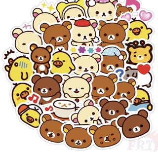 Sét 60 Sticker rilakkuma ép lụa -hình dán gấu dễ thương