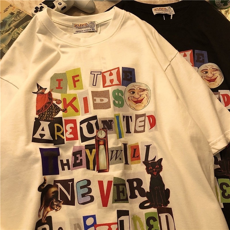 Áo Thun Cotton Ngắn Tay In Chữ Sáng Tạo Thời Trang Hàn Quốc Cho Nữ