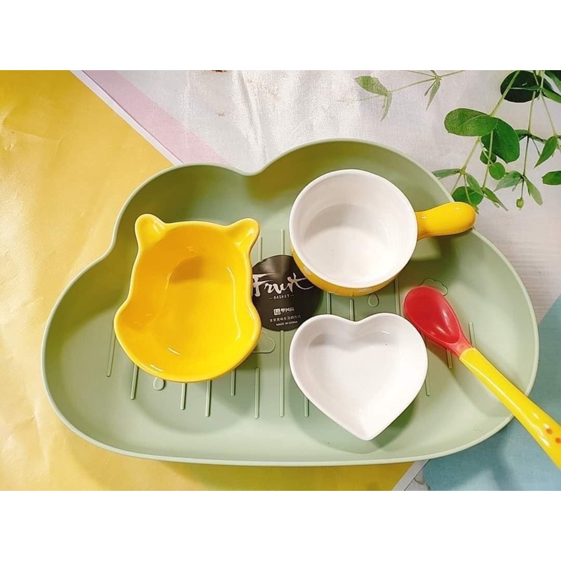[ Được chọn mẫu] Set combo bát sứ ăn dặm cho bé kèm khay và thìa hình xinh yêu bằng sứ cao cấp chịu nhiệt