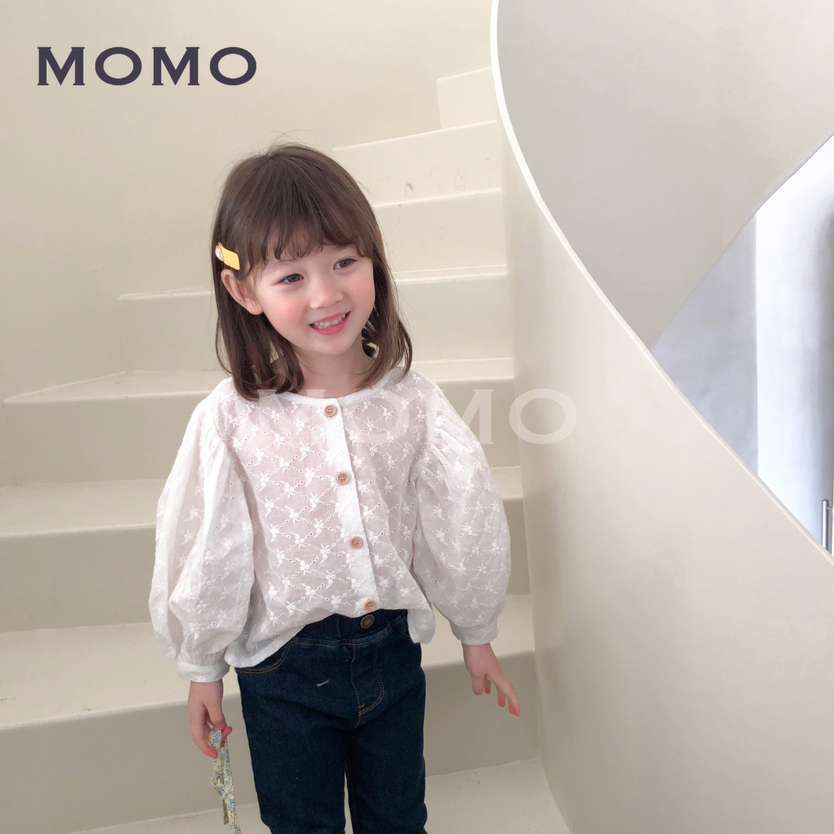 Áo Sơ Mi Cổ Tròn Tay Phồng In Hoa Xinh Xắn Cho Bé Gái 2-9 Tuổi