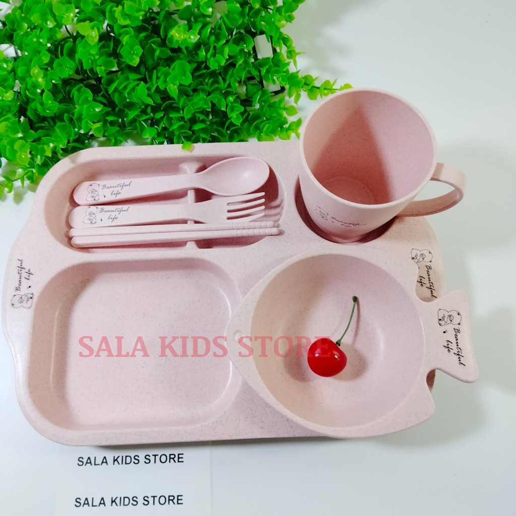 Khay Ăn Cơm Cho Bé, Khay Ăn Dặm Lúa Mạch Đựng Thức Ăn Cho Bé Nhiều Hình Dáng Xinh Xắn SALA KIDS