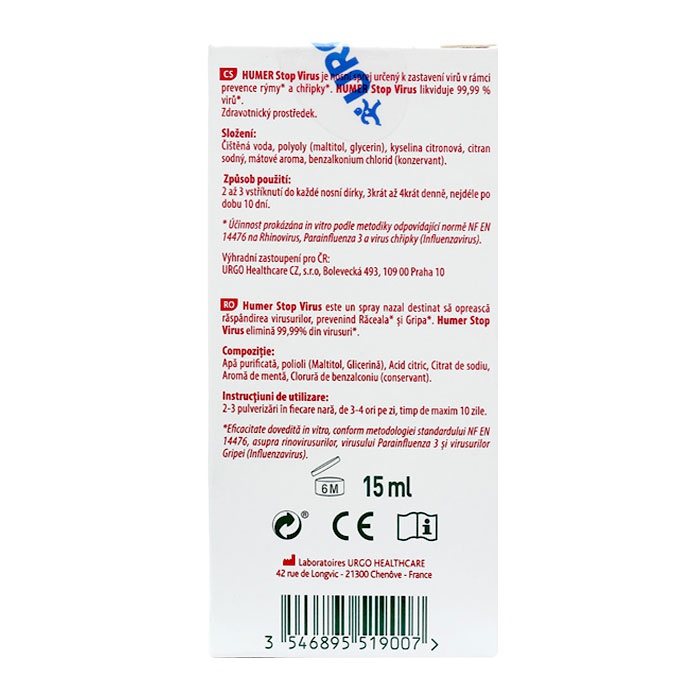 Dung dịch xịt mũi Humer Stop Virus 15ml giúp phòng cảm cúm