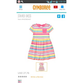 Striped Dress Toddler Girl Gymboee. Đầm thun tay liền thắt nơ lưng và đắp túi trước ngực, phối màu bé gái. Gymboree
