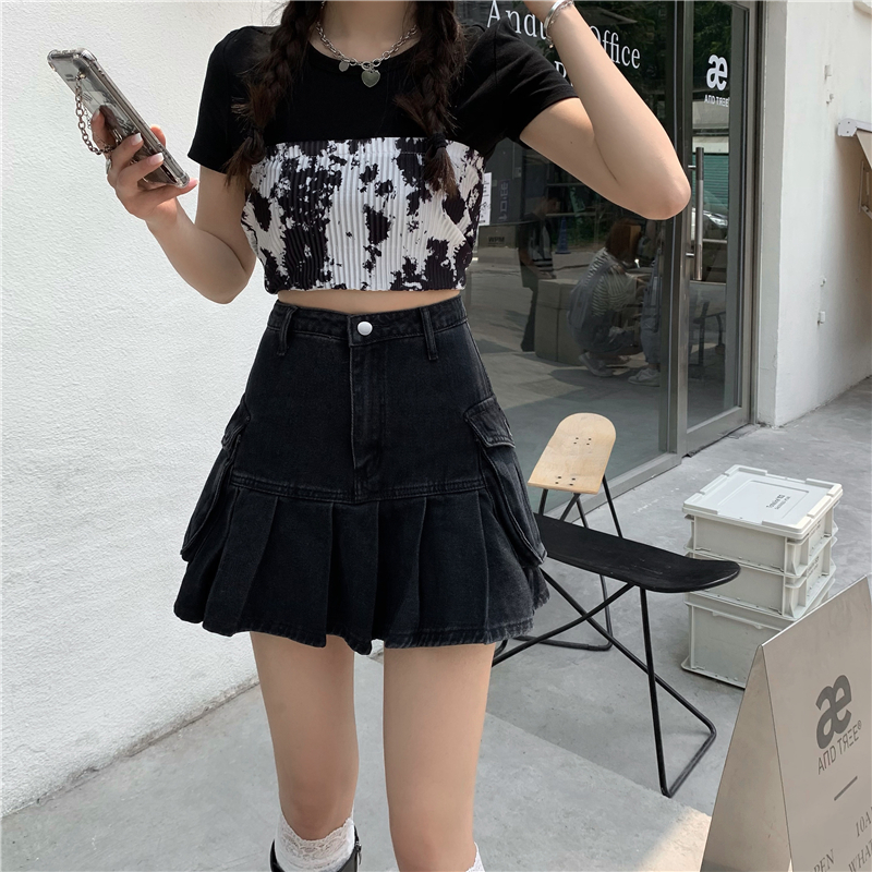 Chân Váy Jean Chữ A Lưng Cao Phong Cách Retro Hàn Quốc | BigBuy360 - bigbuy360.vn