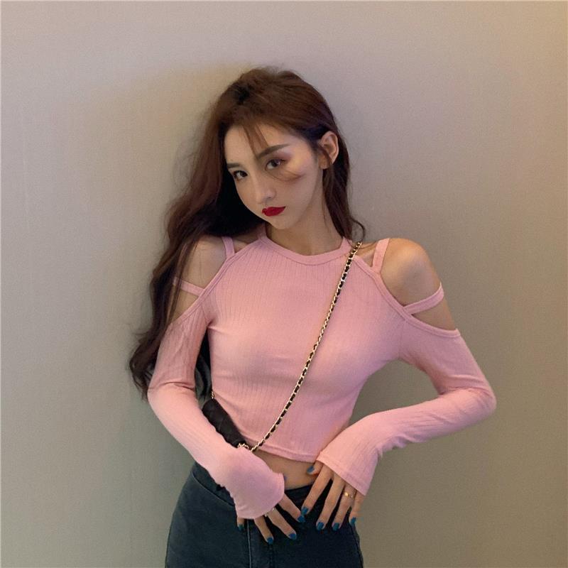 Áo Thun Tay Dài Hở Vai Màu Trơn Thời Trang Dành Cho Nữ