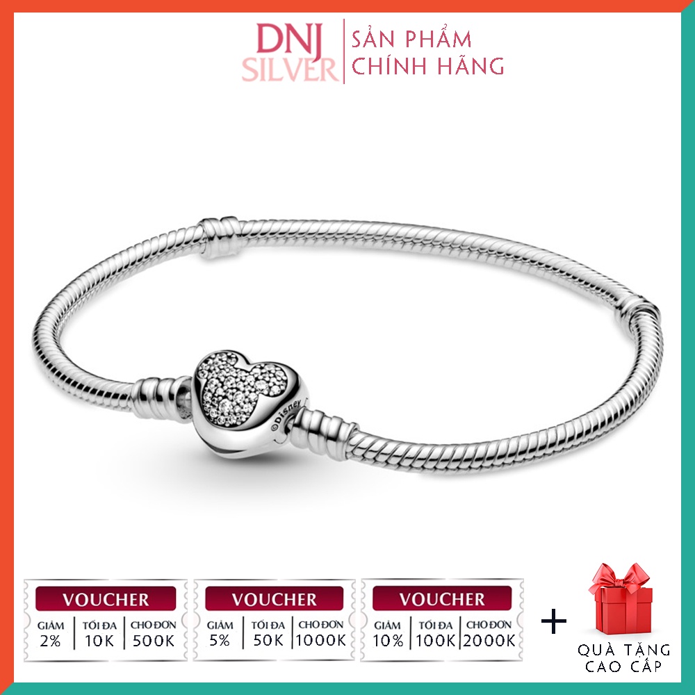 Vòng tay bạc 925 cao cấp - Mẫu vòng Mouse Heart Clasp Snake Chain, có thể mix thêm hạt charm vào vòng theo ý thích