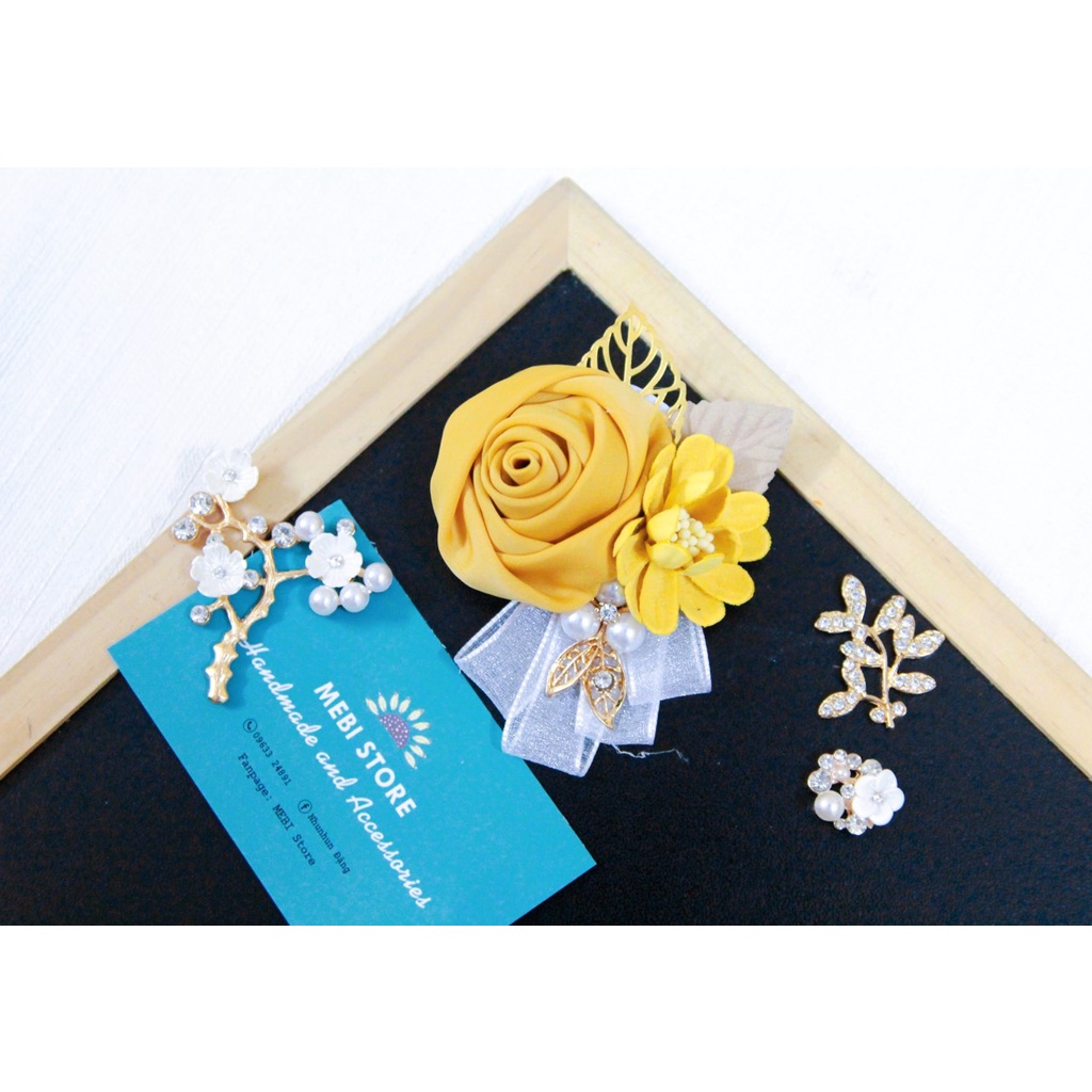 Hoa cài áo hồng cuộn kép nobox