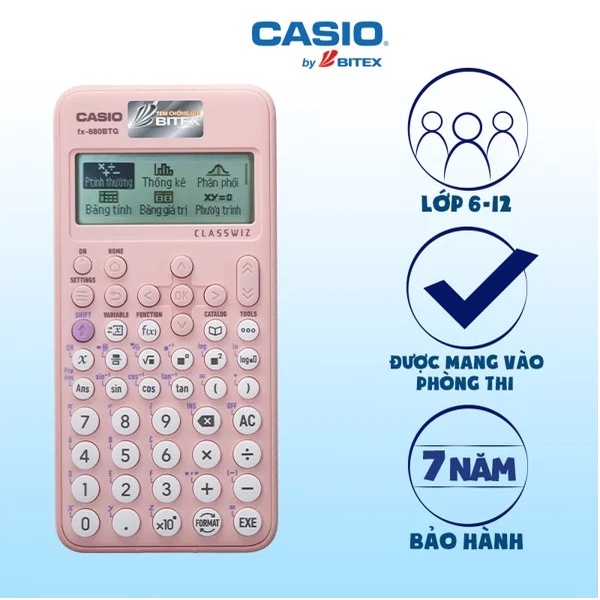 Máy tính Casio Fx-880BTG, màn hình LCD siêu nét, Bảng tính spreadsheet, bảng tuần hoàn được mang vào phòng thi