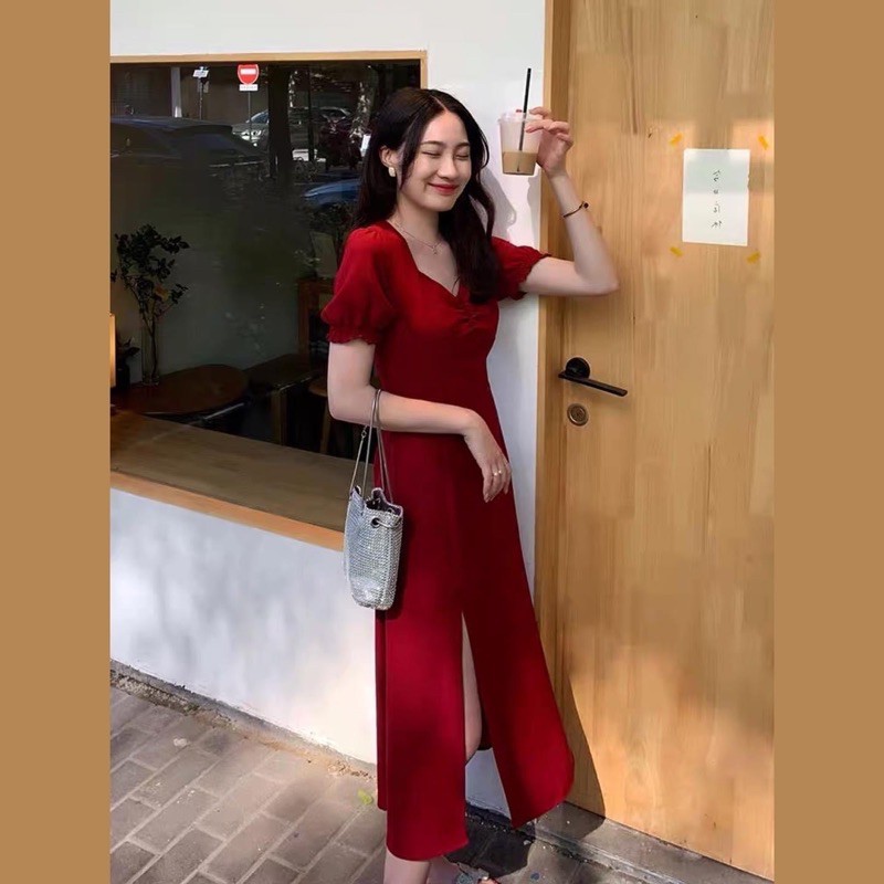 Đầm Thiết Kế-Na jin-Đầm Dài Thiết Kế Xẻ Tà Nhún Ngực Tôn Dáng Đẹp Xuất Sắc HNK1031 | BigBuy360 - bigbuy360.vn