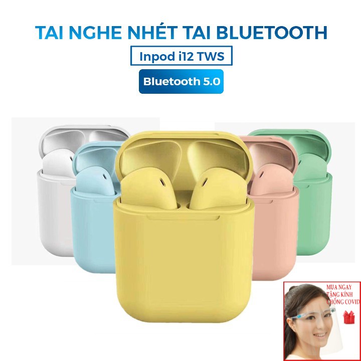 Tai nghe bluetooth, tặng kèm dock và cáp sạc i12 TWS 5.0, cảm ứng vân tay, đàm thoại