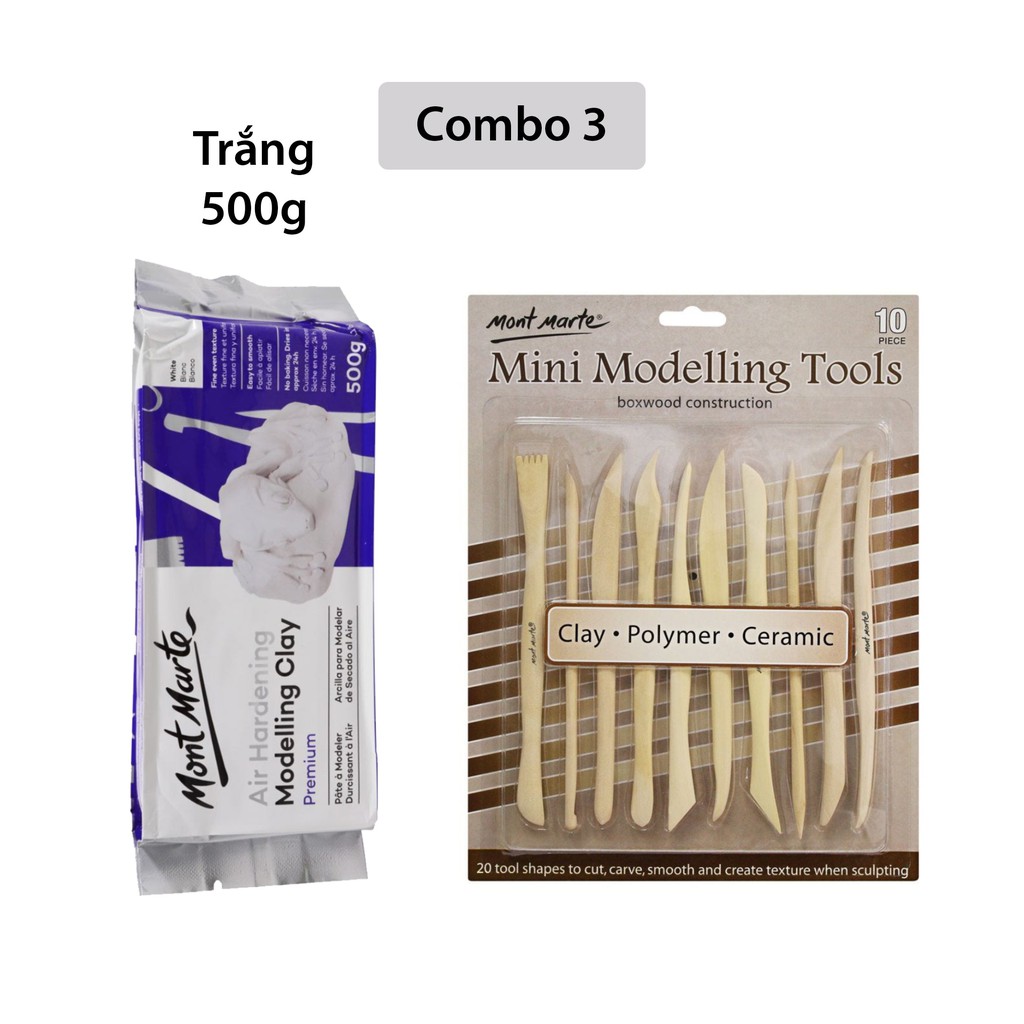 [Hỏa Tốc HCM] Combo Đất Sét Tự Khô Mont Marte và dụng cụ (Air Hardening Modelling Clay)