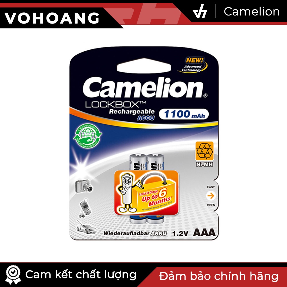 Bộ 2 pin sạc AAA Camelion 1100mAh - Chính hãng, dung lượng lớn, hiệu suất thực cao