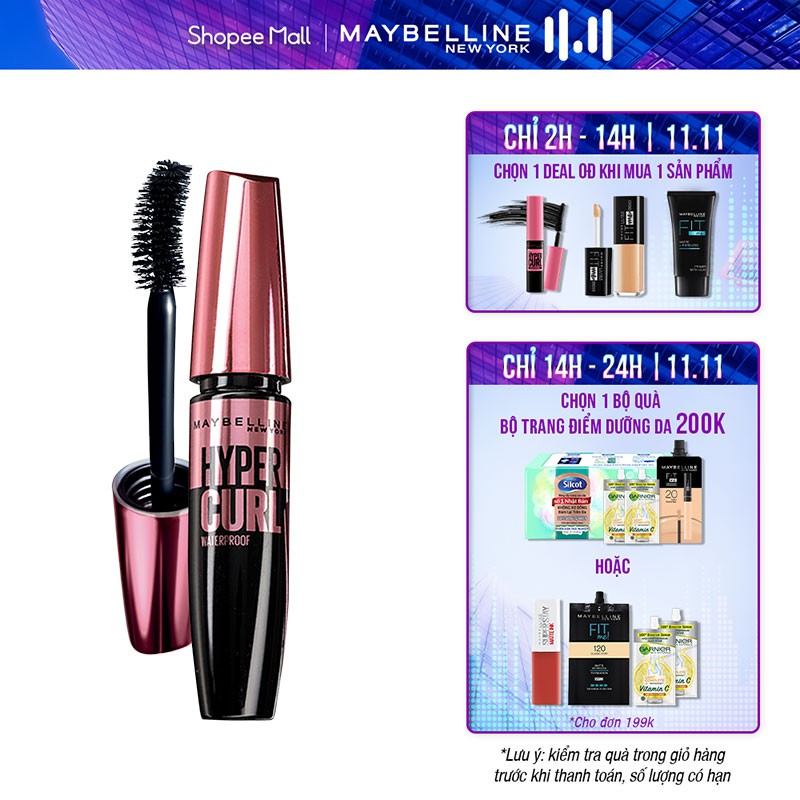 Mascara Dài Mi và Cong Mi Maybelline New York Hyper Curl Waterproof Chuốt Mi Đen Không Lem Không Trôi 9.2ml