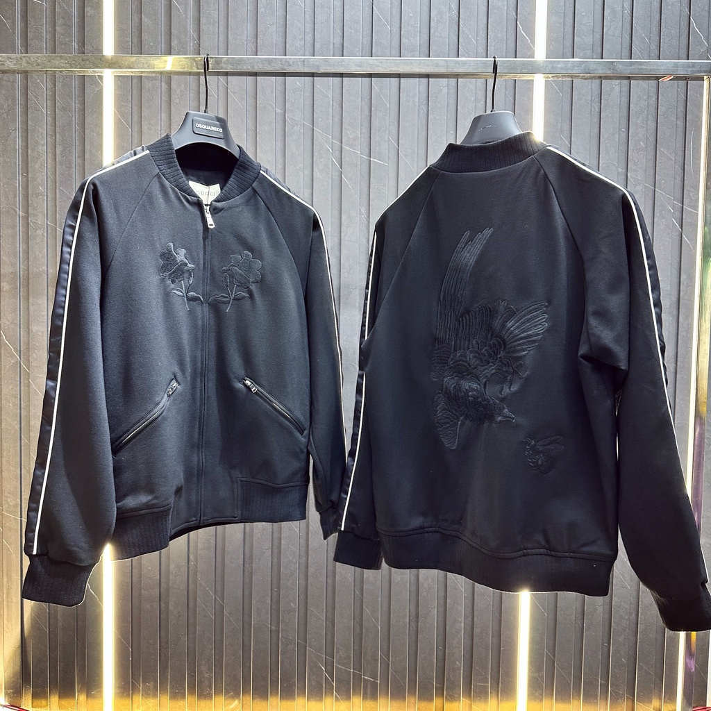 Áo khoác Bomber Gucci check viền thêu hoa phối khóa zip LA 1-1 on web