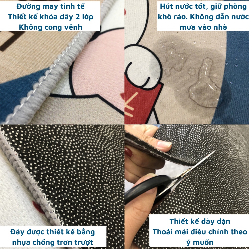 Thảm lau chân 3D Lucky-cat chống trơn trượt cao cấp hoạ tiết dễ thương